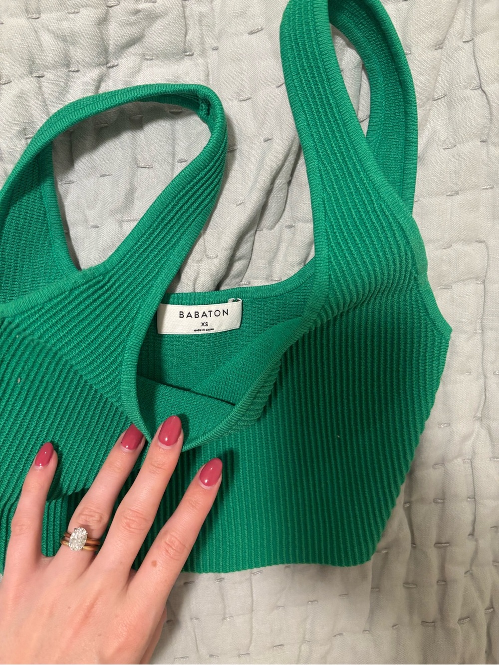 Aritzia Babaton Green Ribbed Square-Neck Crop Tank Top - Picture 2 of 2